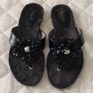 Coach black top flower pattern slippers slightly worn size 6.5